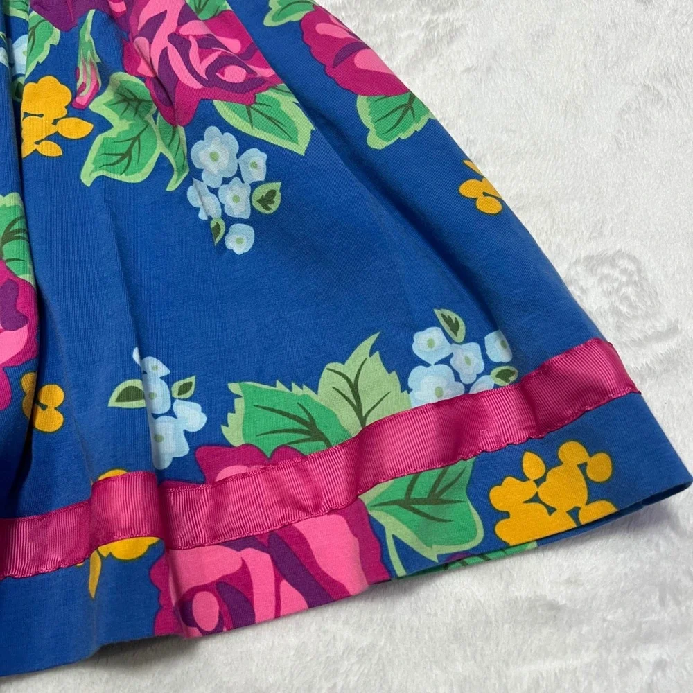Matilda Jane Girls Blue Floral Ruffle Pocket Dress Size 10 Pink Rose Polka Dot